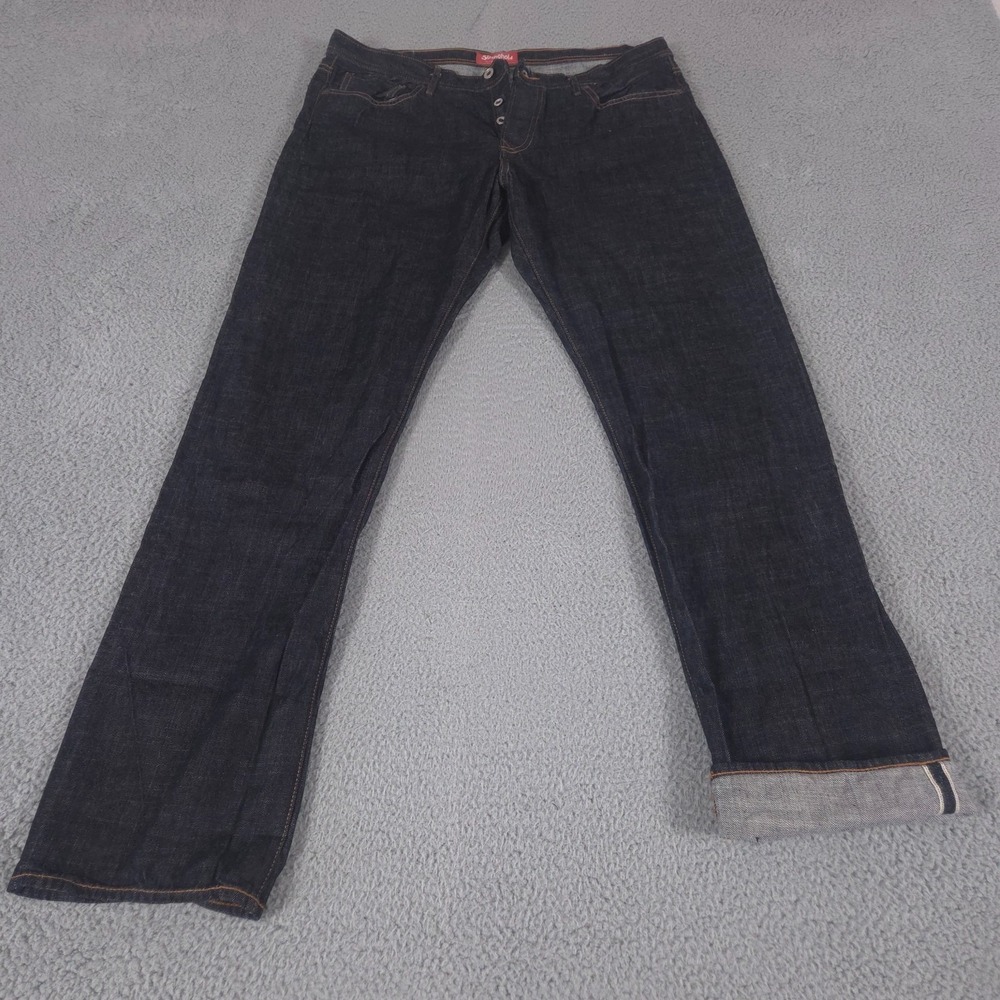 Stronghold Jeans Mens 38x36 Blue Selvedge Button Fly Straight Dark Wash Cotton